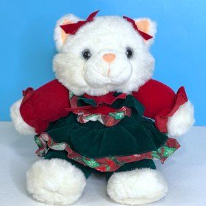 VERY RARE Vintage Tb Trading Christmas‎ White Cat 12" Plush Stuffed Animal Toy
